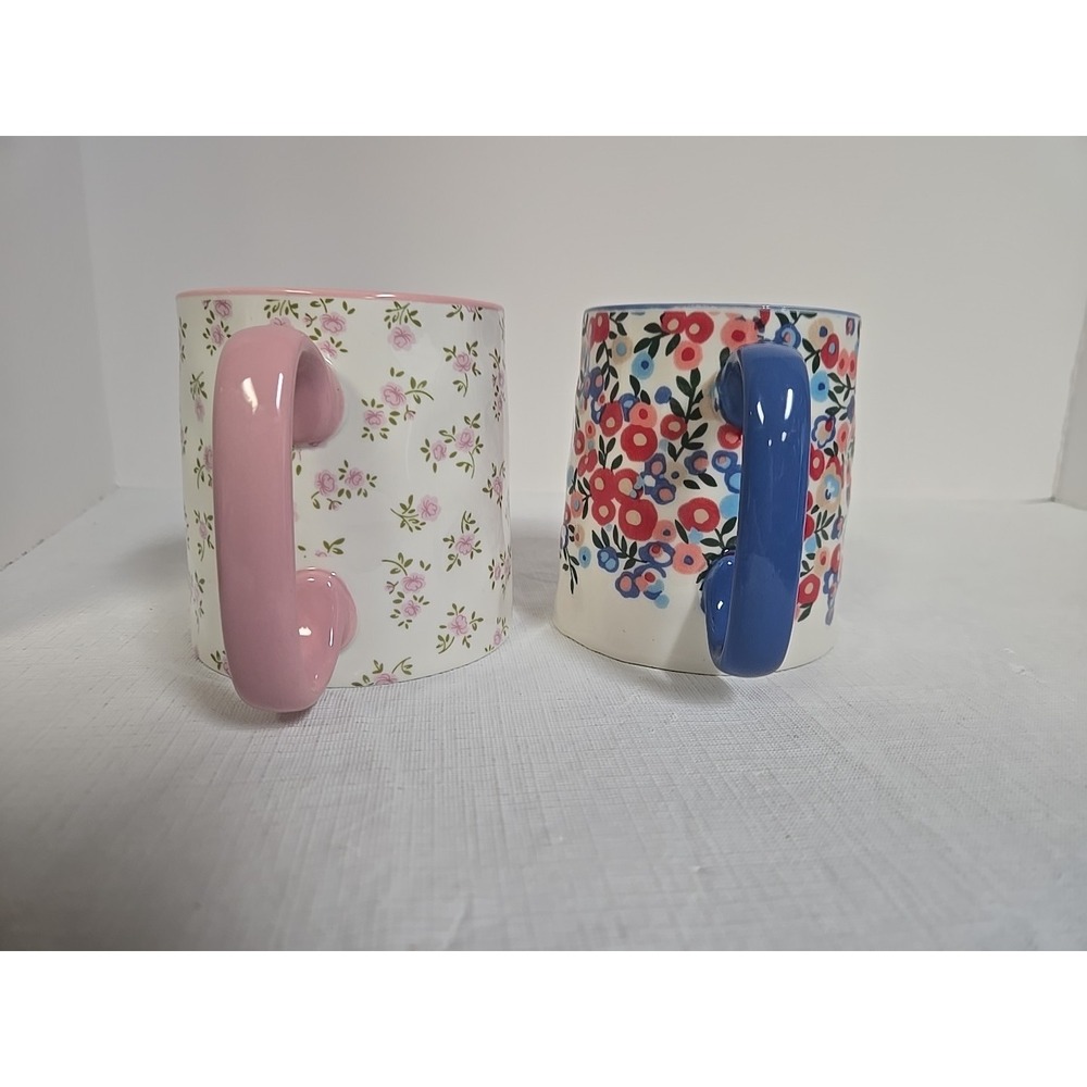 10 Strawberry Street Floral Mugs Pink Rose Blue Flower Coffee Cups Lot of 2 - Picture 2 of 6